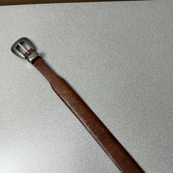 Tulliani Leather Belt Large Glazed Anline Steerhide Silver Buckle Embossed USA - Picture 2 of 10